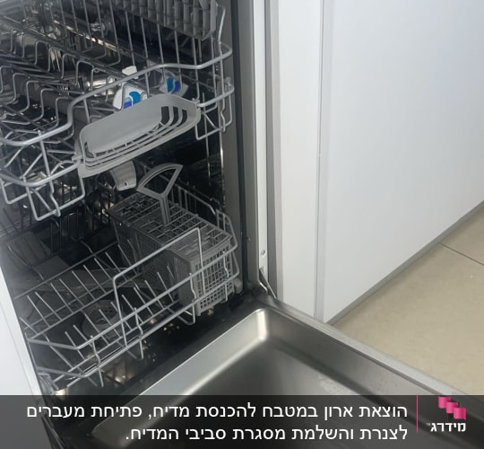 מדיח כלים פתוח עם מדפים ריקים